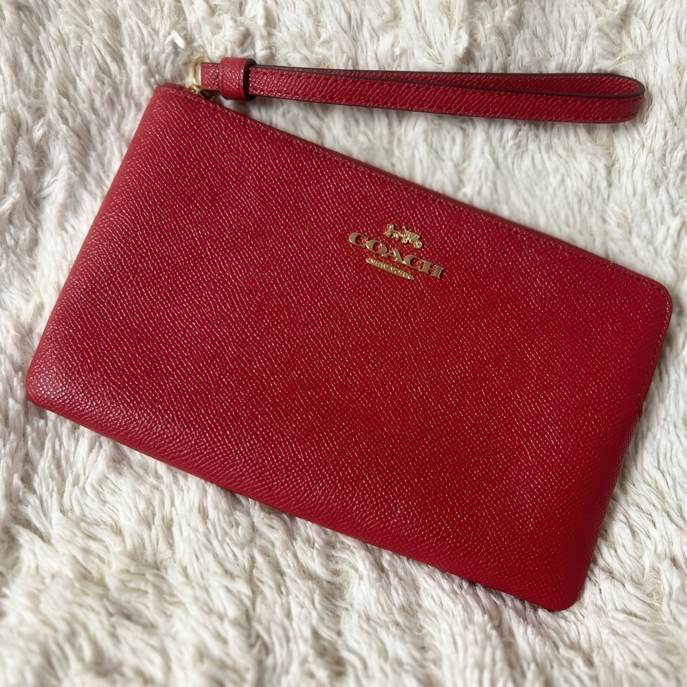 COACH Large Corner Zip Wristlet, red apple